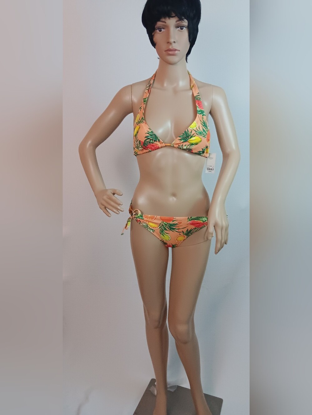 City Streets 2 Piece Orange Fruit Punch Halter Top Side Tie Bikini swimwear XS